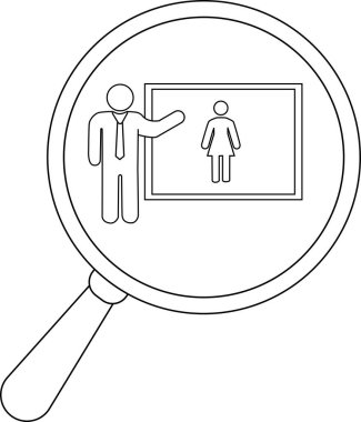 Magnifying glass over a presentation featuring a person and a female figure