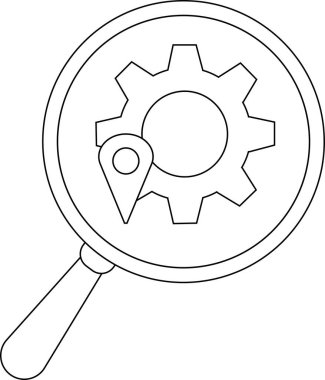 Magnifying glass showing gear location pin black lines white background
