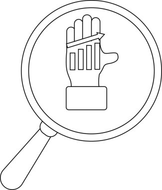 Magnifying glass reveals a hand with bars and an upward arrow within