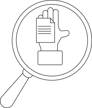 Magnifying glass focusing on hand holding document with text lines