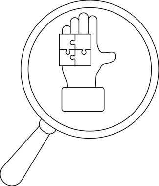 Magnifying glass over a hand holding a 4piece jigsaw puzzle