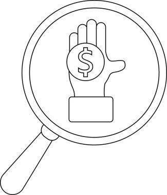A magnifying glass is focused on a hand holding a dollar coin