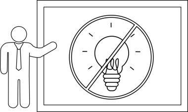 A person presents a sign of a lightbulb crossed out possibly indicating no ideas