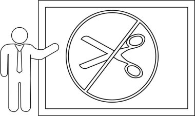 An instructor presents a no scissors sign on a whiteboard