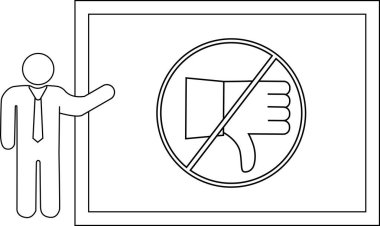 Çizgi filmci, basit siyah taslak üzerinde onay vermiyor.