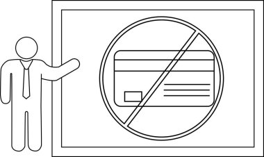 Man presents a sign with a credit card crossed out inside a double circle