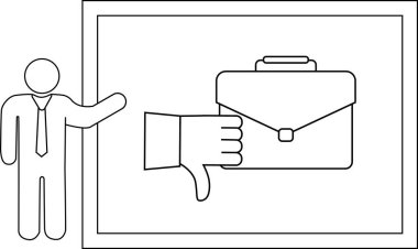 Bir kişi, bir çerçevede bir evrak çantasına başparmağın düşüşünü gösteren bir grafiğe işaret ediyor.