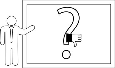 Figure presents a whiteboard with a thumbsdownadorned question mark
