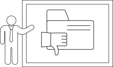 Sevilmeyen bir klasöre işaret eden bir adamın simgesi çift katlı bir arkaplanda çerçevelenmiş