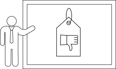 Çubuk figürü, çerçevelenmiş bir beyaz tahta içindeki bir etiketteki nefret simgesine işaret eder