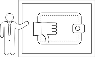 Başparmağı aşağıda olan bir cüzdanın çerçeveli resmini gösteren bir adam