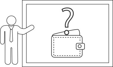 A person presents a question mark over a wallet on a screen