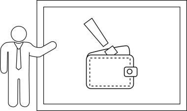 Man presents wallet with protruding cash a simple monochrome graphic