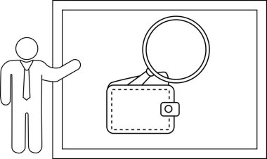 Figure presents a framed image of a wallet being examined with a magnifying glass