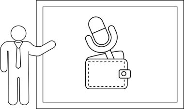 Presentation depicts a stick figure gesturing to a screen showing a wallet microphone