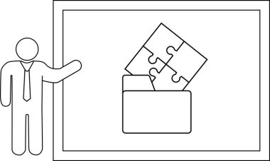 Figure presenting a puzzle with folder in a framed view
