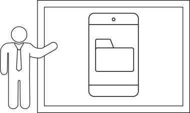 Figure presents mobile with folder on screen within frame
