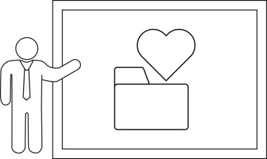 Man presenting whiteboard with folder heart symbol