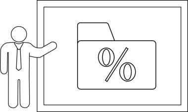 Man presents folder w percent sign inside framed