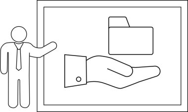 Çubuk adam dosya dizinini tutan bir elin resmini sunuyor