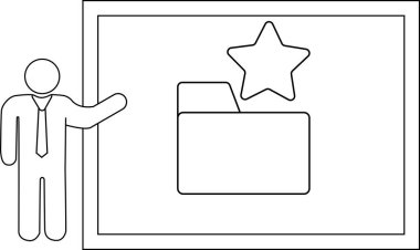 Presentation with a simplified figure pointing to a screen showing a starmarked folder icon
