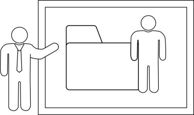 Çift kenarlı çerçeve içindeki bir dosya dizininin yanında sadeleştirilmiş iki insan figürü