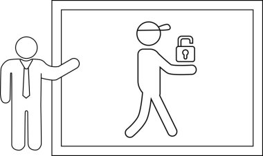 İllüzyon, elinde asma kilit tutan bir adamı gösteren bir tabela sunuyor.