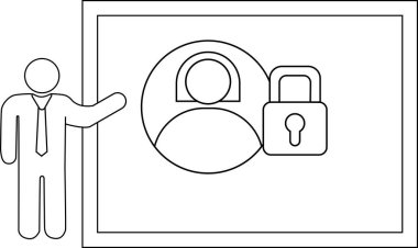 A whiteboard displays a person icon locked beside a presenter