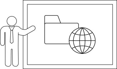 A figure presents a board featuring a folder icon next to a globe outline