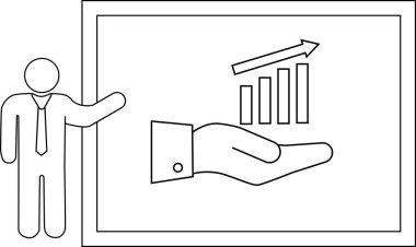 Sunum tahtasında elinde bir grafiğe işaret eden bir sunucu