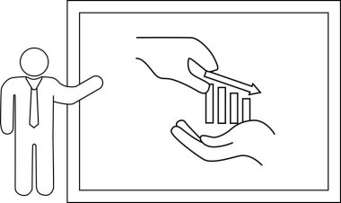Çubuk figürü, kayıp veya düşüşü gösteren iki el tarafından tutulan eğilim tablosunu sunar