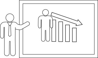 Düşüşü gösteren bir grafiğin yanındaki sunucunun çizgi çizimi