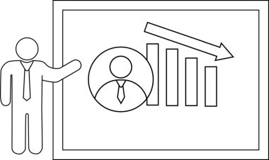 Grafiği aşağıya bakan azalan oku gösteren sunum sahnesi kişi tahtası