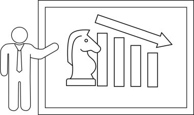 Presentation with chess piece descending bars arrow plus presenter figure