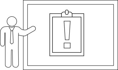 A stick figure presenting an exclamation point on a board