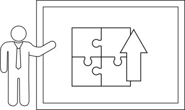 Adam yukarı doğru ok ile kare oluşturan dört parçalı bir bulmacayı gösteren bir grafik sunuyor