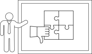 Çerçevelenmiş bir yapbozu işaret eden çubuk figürü.