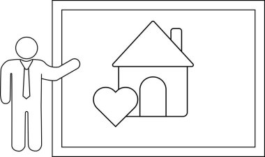 Çizgi çizme çubuğu figürlü sunucu evi kalp çift çerçeveli