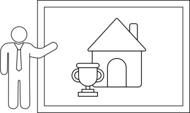 Line drawing presenter trophy house whiteboard