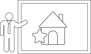 Person gesturing to a house with a star in a frame