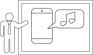Çerçevelenmiş görüntüde müzik notası simgesiyle akıllı telefon sunar