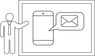 Line art presentation with person smartphone email icon on board