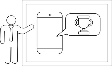 Man presenting phone screen showing a trophy Displayed in frame