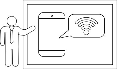 Man presenting smartphone with WiFi signal on screen inside a doubleframed box