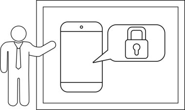 Man presenting smartphone with padlock bubble on display within a frame