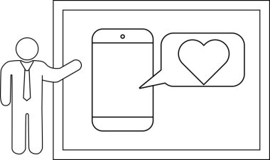 Presentation showing phone with heart bubble and presenter
