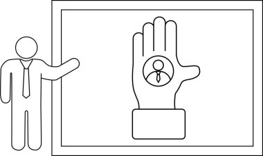 İllülasyonda bir sunucu bir el simgesine doğru hareket ederek bir kişi simgesini içeride gösterir