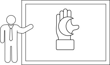 Person presenting a whiteboard showing a hand holding a crescent moon