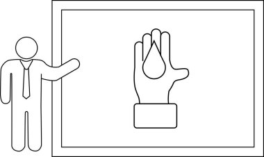 Stickfigure sunucusu çerçevelenmiş bir tahtada su damlası olan bir eli gösterir