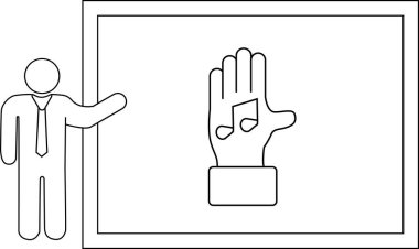 Yapıştırma şekli çerçevelenmiş bir tahtada bir müziknota el grafiği sunar